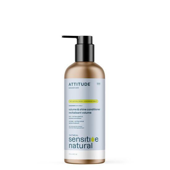 Picture of ATTITUDE Gentle Volumizing Conditioner for Sensitive Skin with Oats, Dermatologically Tested, Vegan, Unscented, Aluminum Bottle, 16 Fl Oz