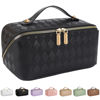 Picture of ALEXTINA Travel Makeup Bag,Large Capacity Vegan Leather Cosmetic Bags for Women,Waterproof Portable Pouch Open Flat Toiletry Bag Make up Organizer with Fixed Divider