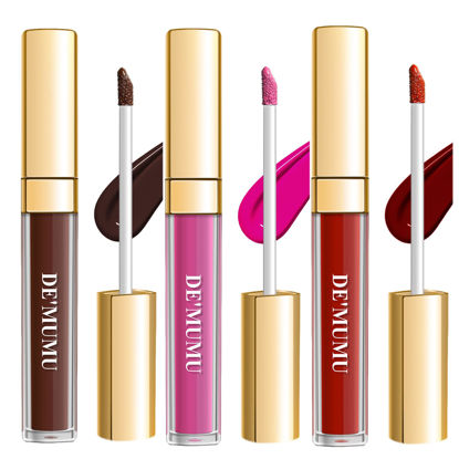 Picture of DE'MUMU 3Pc Matte Liquid Lipsticks for Women, Dark Brown Lipstick Pink Lipstick Dark Red Lipstick, Cruelty Free Long Lasting Lip Makeup (DM15+DM06+DM18)