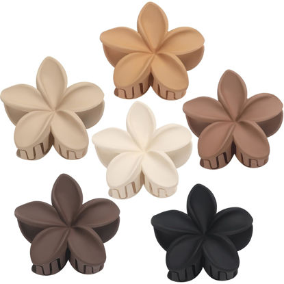 Picture of Sisiaipu Hawaiian Plumeria Flower Claw Hair Clips - 6 Pcs Large for Thick Hair and Thin for Beach, Hair Accessories for Women and Girls - Khaki