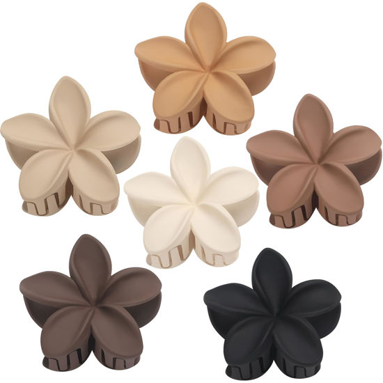 Picture of Sisiaipu Hawaiian Plumeria Flower Claw Hair Clips - 6 Pcs Large for Thick Hair and Thin for Beach, Hair Accessories for Women and Girls - Khaki