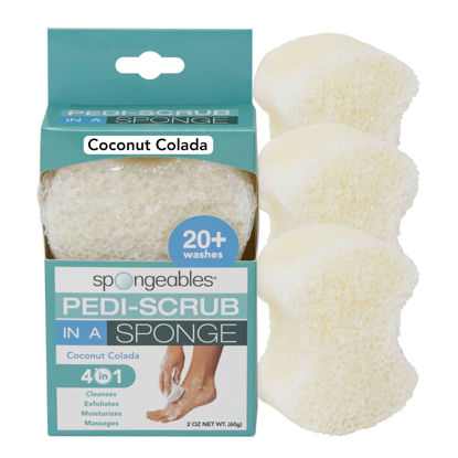 Picture of Spongables Pedi Scrub Foot Exfoliating 20+ Wash Sponge, Coconut Colada, 3 Count