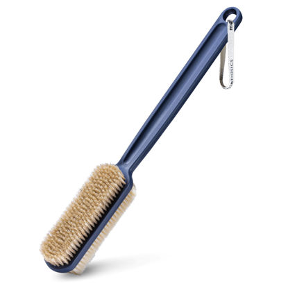 Picture of MainBasics Back Scrubber for Shower - Long Handle Dual-Sided Brush for Body Wash & Scrubbing with Exfoliating & Soft Bristles (Ultramarine, Plastic)