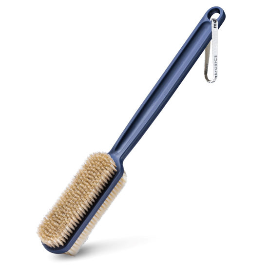 Picture of MainBasics Back Scrubber for Shower - Long Handle Dual-Sided Brush for Body Wash & Scrubbing with Exfoliating & Soft Bristles (Ultramarine, Plastic)