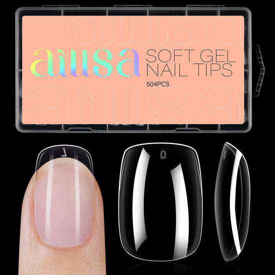 Picture of AILLSA Extra Short Square Nail Tips Clear Full Cover Gelly Press on Nails Soft Gel False Nail Tips Preshaped Acrylic Fake Nail Tips for DIY Home Salon Gift, 504PCS 10 Sizes