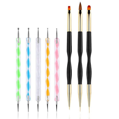 Picture of FULINJOY 5PCS Dotting Pens with 3 PCS Nail Painting Brushes, Double Ended Brush and Dotting Tool Kit, Nail Art Design Tools