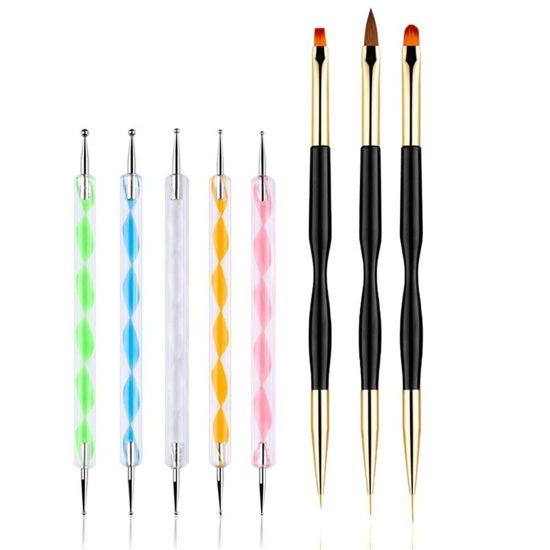 Picture of FULINJOY 5PCS Dotting Pens with 3 PCS Nail Painting Brushes, Double Ended Brush and Dotting Tool Kit, Nail Art Design Tools
