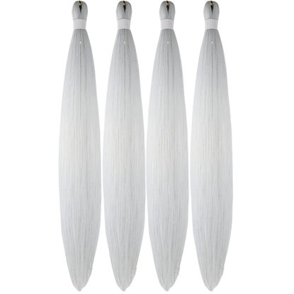 Picture of White Braiding Hair Pre stretched Glitter Tinsel Hair Kanekalon Prestretched Braiding Hair with Sparkle Tinsel Ez Braid Braiding Hair