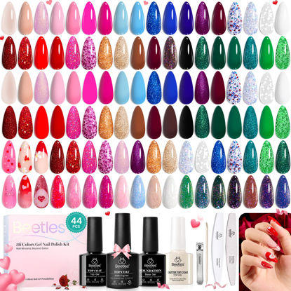 Picture of Beetles Glitter Gel Nail Polish Set 44Pcs, Holiday Red Gold Green Silver Burgundy Blue Pink Sparkle Gel Polish Kits with Base Top Coat Soak off Uv Gel Nail Polish Valentine's Day Gift for Women
