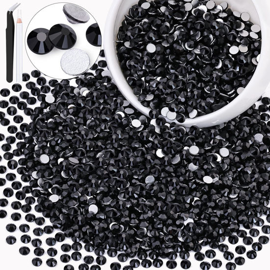 Picture of 3000PCS SS20/5mm Crystal Rhinestones (Jet Black), Bedazzling Flatback Glass Rhinestones for Crafting DIY Nail Art Makeup Decoration, Gems Diomand Charms for Tumbler Shoes Clothing Mug
