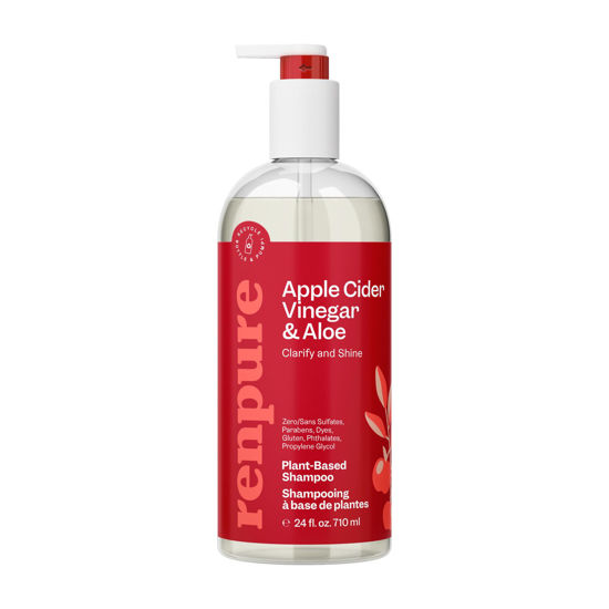 Picture of RENPURE Apple Cider Vinegar & Aloe Shampoo, Plant-Based - Clarifies, Removes Residue and Nourishes for Shiny, Healthy Hair - For Dull Hair - Apple Cider Vinegar, Aloe Leaf Juice - 24 Fl Oz