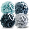 Picture of MTDLYICE Loofah Sponge XXL-100g 4 Pack, Bath Sponge Soft Mesh Shower Puff Loofah for Men, Exfoliating Body Scrubber for Women, Shower Accessories (Blue Gray)