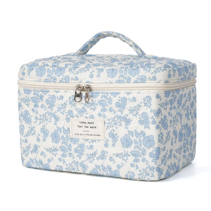 Picture of Makeup Bag,Quilted Cosmetic Bag,Large Floral Make Up Bag for Women,Cotton Makeup Bag,Flower Travel Toiletry Bag