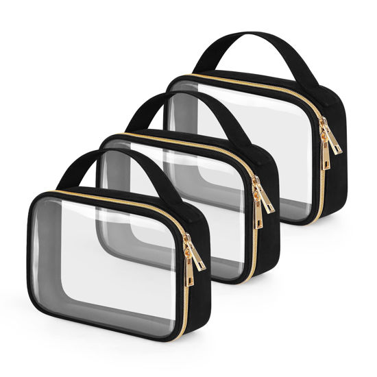 Picture of Wedama TSA Approved Toiletry Bag, 3 Pack Clear Makeup Bags with Handles, Quart Size Clear Toiletry Bags, PVC Clear Cosmetic Bags for Women and Men, Carry on Airport Airline Compliant Bag, Black