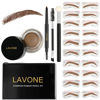 Picture of LAVONE Eyebrow Stamp Stencil Kit, Brow Stamp Trio Kit with Waterproof Eyebrow Pencil, Pomade, 20 Eyebrow Stencils, Dual-ended Eyebrow Brush and Sponge Applicator - Soft Brown
