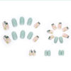 Picture of RikView Almond Press on Nails Medium Fake Nails with Flowers Design Green Nails for Women 24 PCs/Set