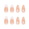 Picture of RikView French Tip Press on Nails Medium Fake Nails White Press on Nails with Flowers Design Almond Acrylic Nails