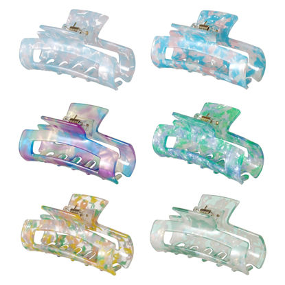 Picture of SL Sursarbelor 6 Pcs Hair Clip, Acetate Material, French Design Hair Jaw with Tortoise Celluloid Pattern, Medium Size Hair Claw Clips, for Girls and Women