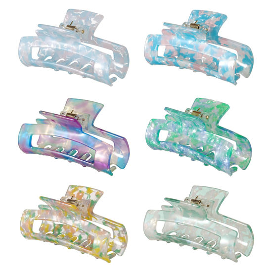 Picture of SL Sursarbelor 6 Pcs Hair Clip, Acetate Material, French Design Hair Jaw with Tortoise Celluloid Pattern, Medium Size Hair Claw Clips, for Girls and Women