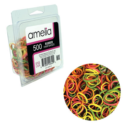 Picture of Amelia Beauty | 500 Count 1/2" Rubber Bands | Premium US Made Rubber Hair Ties | Ideal for Ponytails, Braids & Beards | Strong All Day Hold | Convenient Re-closable Container | Brights