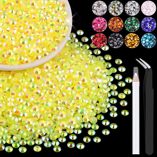 Picture of 4000PCS 4mm Resin Jelly Rhinestones in Bulk (Lemon Yellow AB), Bedazzling Flatback Crystals Rhinestones for Crafting DIY Nail Decoration, Gems Diomand Charms for Tumbler Shoes Clothing Fabric