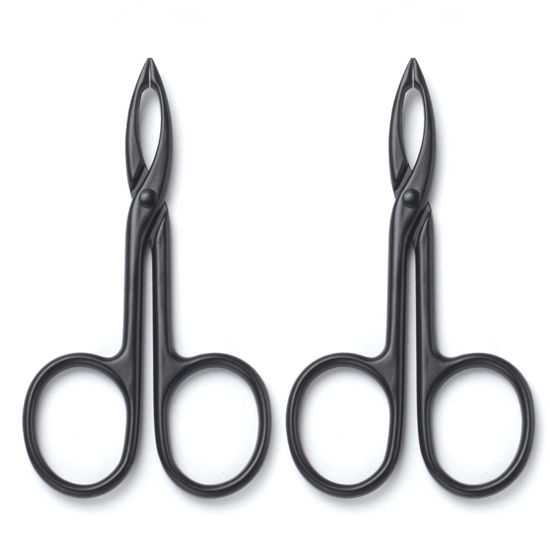 Picture of Motanar 2 Pieces Tweezers Scissor Handle Straight Tip Scissor Shaped Eyebrows Tweezers for Hair Plucker Remover Facial Hair Eyebrows Care (Black)