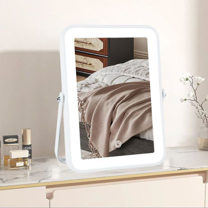 Picture of YEKKOPT Rechargeable Vanity Mirror with Lights,Desk Makeup Mirror with Lights,Portable Travel Mirror for Makeup Desk ＆ Dressing Room,3 Color Lighting, Dimmable Touch Screen