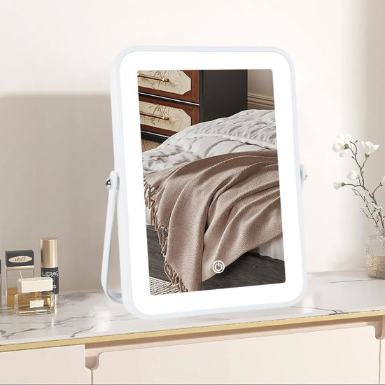 Picture of YEKKOPT Rechargeable Vanity Mirror with Lights,Desk Makeup Mirror with Lights,Portable Travel Mirror for Makeup Desk ＆ Dressing Room,3 Color Lighting, Dimmable Touch Screen
