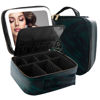 Picture of MOMIRA Travel Makeup Bag With LED Mirror,Train Case with Light up Mirror, Portable Makeup Artist Organizer Bag with Adjustable Dividers, Makeup Brush Holder Storage（Zebra Green）