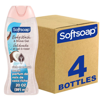 Picture of Softsoap Moisturizing Body Wash and Shave Gel, Rich Coconut Scent, 20 fl oz Bottle (Pack of 4)