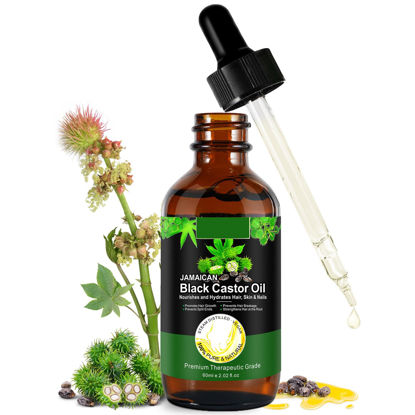 Picture of Jamaican Black Castor Oil One Single Ingredient 100% Pure Cold Pressed Castor Oil,Stimulate Thicker Fuller Hair Eyelashes Eyebrows Growth Serum,Scalp Face Body Skin Nail Moisturizer for Unisex