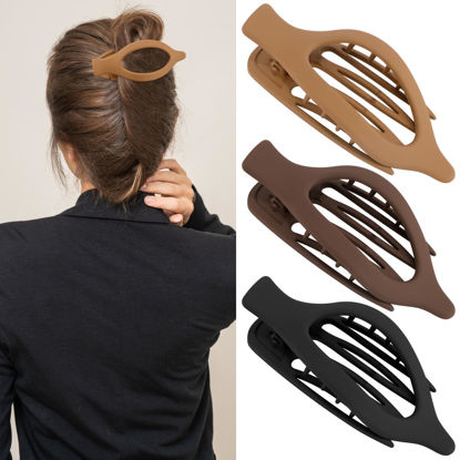 Picture of ATODEN Flat Hair Clips for Women Lay Flat Hair Claw Clips for Thin Thick Hair 3Pcs French Concord Hair Clips Large Hair Clips Matte Neutral Jaw Clips Hair Clamps Hair Accessories Brown Black