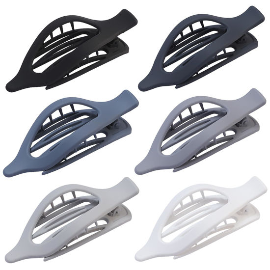 Picture of CHANDAT Flat Hair Clip 6 pcs Lay Down Claw Clips Hair Accessories for Women -Grey