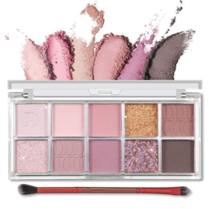 Picture of Erinde 10 Color Eyeshadow Palette Makeup - Matte Shimmer Glitter Eye Shadow, Ultra-Blendable, High Pigmented, Naturing-Looking, Neutral Nude Eyeshadow Palette with Professional Brush, Summer Dreamland