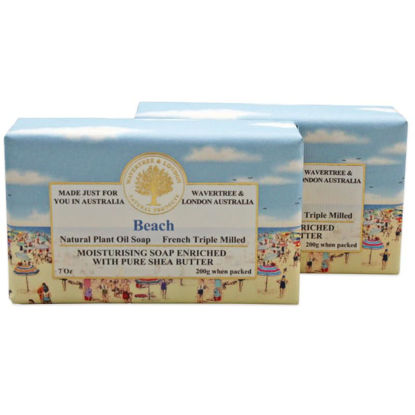 Picture of Wavertree & London Beach Scented Natural Soap (2 Bars), 7oz Moisturizing French Triple Milled Soap Bars enriched with shea butter - Pure Plant Oil Bath & Body Soap for All Skin Types