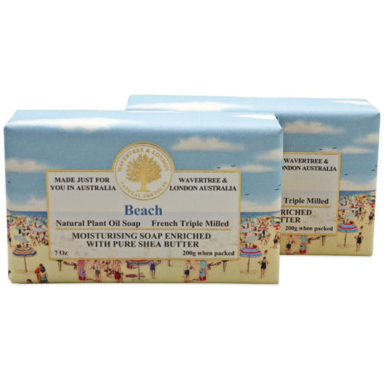 Picture of Wavertree & London Beach Scented Natural Soap (2 Bars), 7oz Moisturizing French Triple Milled Soap Bars enriched with shea butter - Pure Plant Oil Bath & Body Soap for All Skin Types