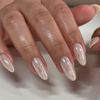Picture of YOSOMK Medium Fake Nails Almond Press on Nails with Chrome Designs Glossy White Full Cover False Nails Stick on Acrylic Nails for Women and Girls