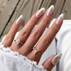 Picture of YOSOMK French Tip Press on Nails Almond Fake Nails Medium Chrome Stick on Nails Glossy False Nails with Mirror Designs Glue on Acrylic Nails for Women and Girls