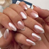 Picture of YOSOMK French Tip Press on Nails Almond Fake Nails Medium Chrome Stick on Nails Glossy False Nails with Mirror Designs Glue on Acrylic Nails for Women and Girls