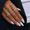 Picture of YOSOMK Fake Nails Almond Medium Press on Nails with Chrome Designs Glossy Ombre White Full Cover False Nails Stick on Acrylic Nails for Women and Girls
