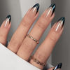 Picture of YOSOMK French Tip Press on Nails Medium Almond Fake Nails with Designs Black Chrome Glue on Nails Glossy False Nails for Women and Girls