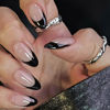 Picture of YOSOMK French Tip Press on Nails Medium Almond Fake Nails with Designs Black Chrome Glue on Nails Glossy False Nails for Women and Girls