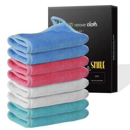 Picture of Nugilla Reusable Makeup Remover Cloths, 8 Packs Microfiber Cleaning Cloth Fast Drying Facial Washcloth, Ultra Soft Washing Towel for All Skin, 7 x 13 inch Green/Pink/Blue/White