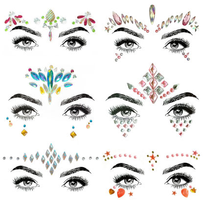 Picture of SHINEYES 6 Pcs Face Gems, Face jewels, Face Sticker, for Halloween Music Festivals Party Rave Carnival Birthday Party