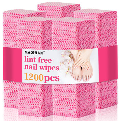 Picture of MAQIHAN 1200 Lint Free Nail Wipes - Pink Acetone Nail Polish Remover Wipes Lint Free Nail Wipes Pads Gel Nails No Lint Nail Glue Wipes Eyelash Extensions Toallitas Para Uñas Sin Pelusa Nail Supplies