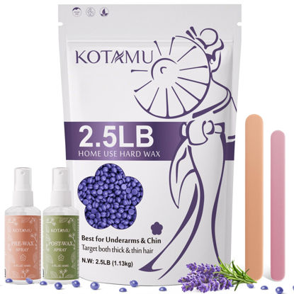 Picture of KOTAMU Wax Beads for Hair Removal, Professional Waxing Beads for Underarms, Chin, Bikini, Brazilian, Facial, Arm, Leg, Sensitive Skin, 2.5lb Hard Wax Target Thick Thin Hair, Wax Beans for Women & Men