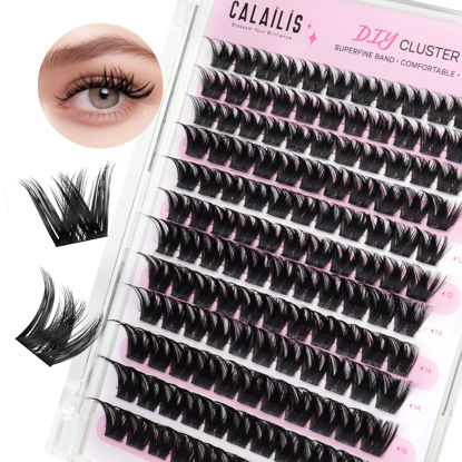 Picture of CALAILIS Lash Clusters, 132Pcs D Curl Cluster Lashes DIY Lash Extensions Mega Volume Wispy Eyelash Clusters Reusable Individual Lashes Super Thin Band and Soft (HD06, D-10-16MIX)
