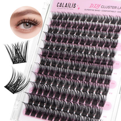 Picture of CALAILIS Lash Clusters, 144Pcs D Curl Cluster Lashes DIY Lash Extensions Mega Volume Wispy Eyelash Clusters Reusable Individual Lashes Super Thin Band and Soft (HD23, D-10-16MIX)