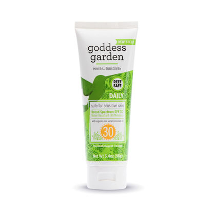 Picture of Goddess Garden - Daily SPF 30 Mineral Sunscreen Lotion - Sensitive Skin, Reef Safe, Sheer Zinc, Broad Spectrum, Water Resistant, Non-Nano, Vegan, Leaping Bunny Cruelty-Free - 3.4 oz Tube