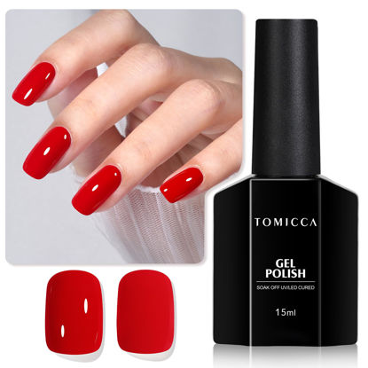Picture of TOMICCA Red Gel Nail Polish, 1 Pcs Ruby Red Gel Polish Soak Off UV Red Nail Polish Gel, Long Lasting Gel Polish Red Color Nail Art DIY Manicure Salon